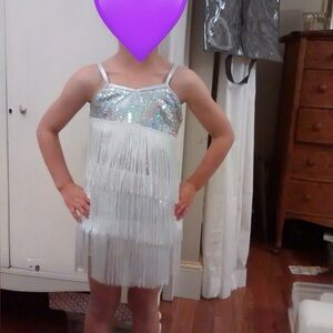 Sparkling Silver Fringe Dance Costume for Kids